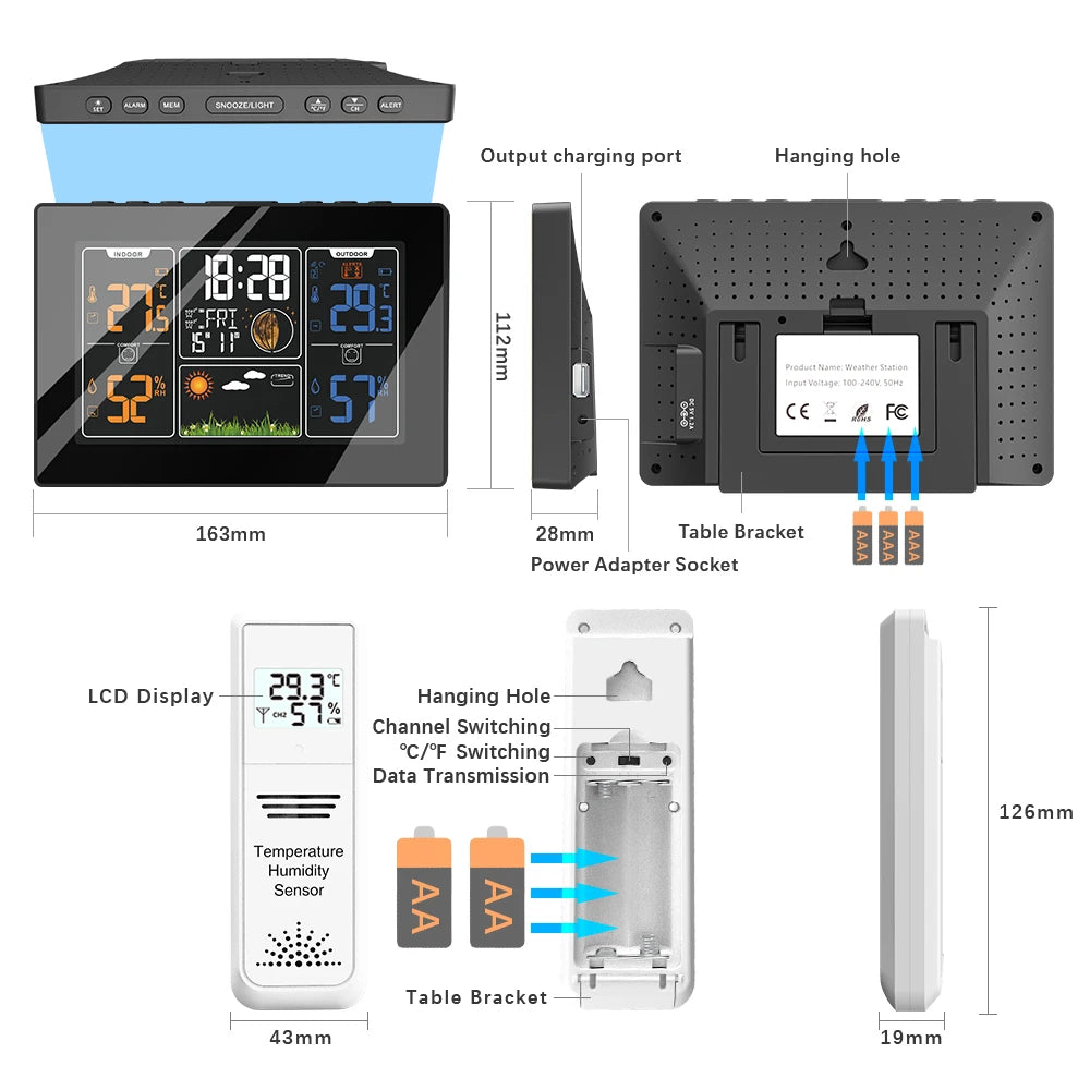 FABISENSE Wireless Weather Station with Indoor Outdoor Sensor Thermometer Hygrometer, Forecast Barometer Moon Phase, USB Powered