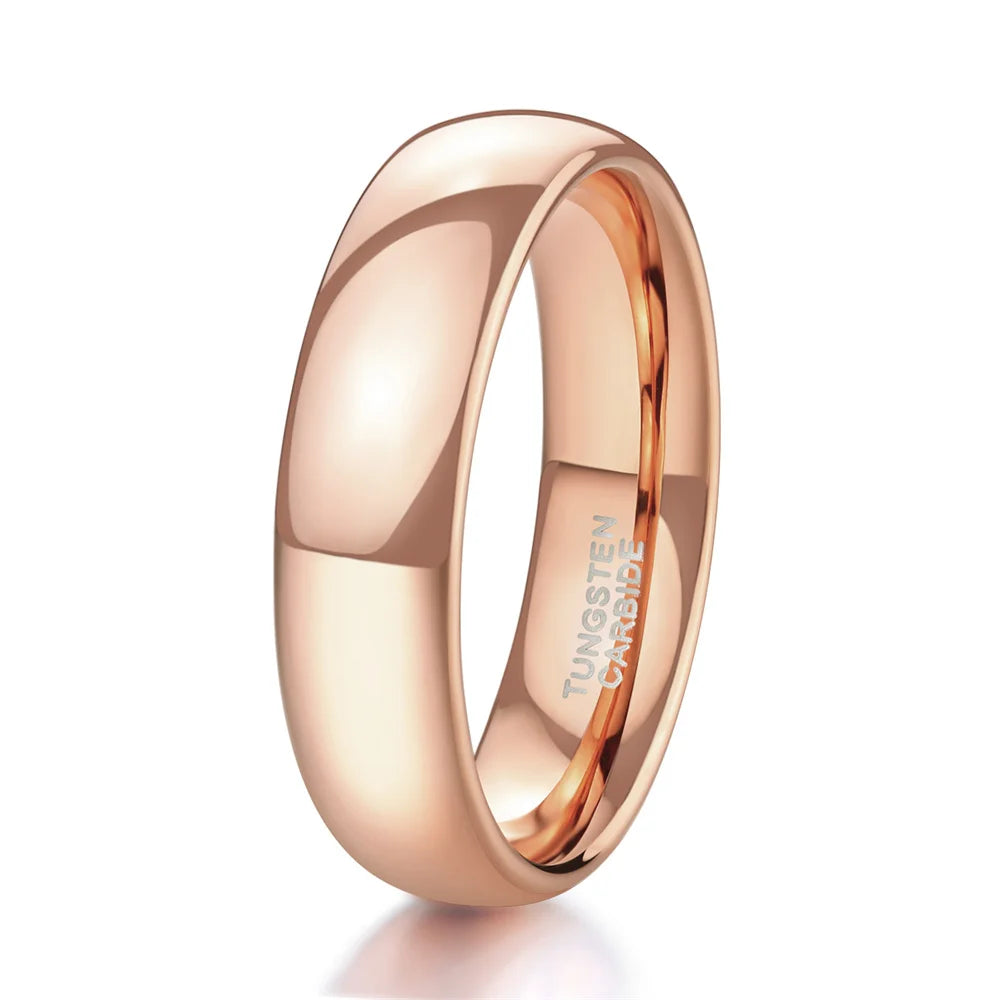 OAHLAN Fashion Jewelry 2mm 4mm 6mm Polished Domed Rose Gold Plated Tungsten Rings for Men Women Wedding Engagement Anniversary