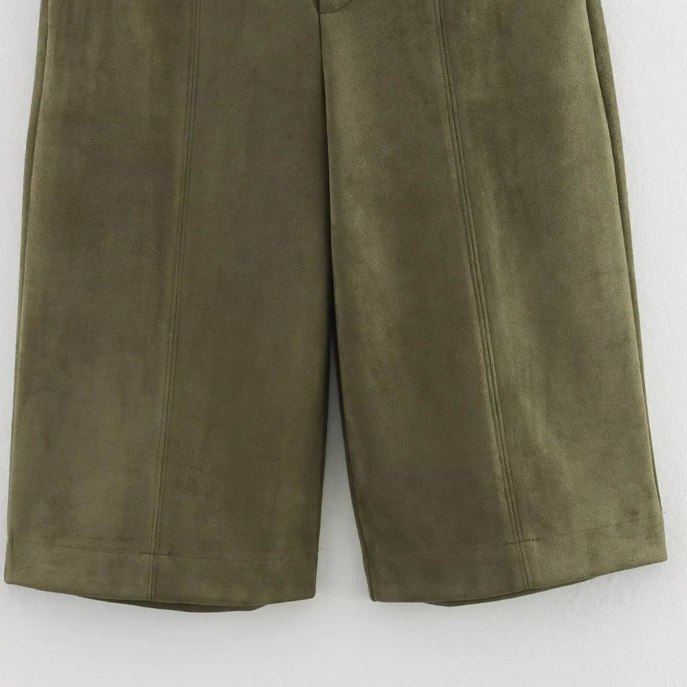 PB&ZA Women 2025 New Chic Fashion the Suede Texture Effect Is Casual Shorts Vintage High Waist Female Skorts Mujer
