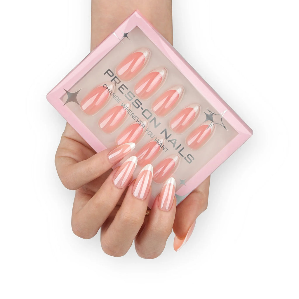 Wholesale 30 Pieces of High-End Minimalist French White Border Short Style Acrylic Press on Nails Customize False Nails GD25