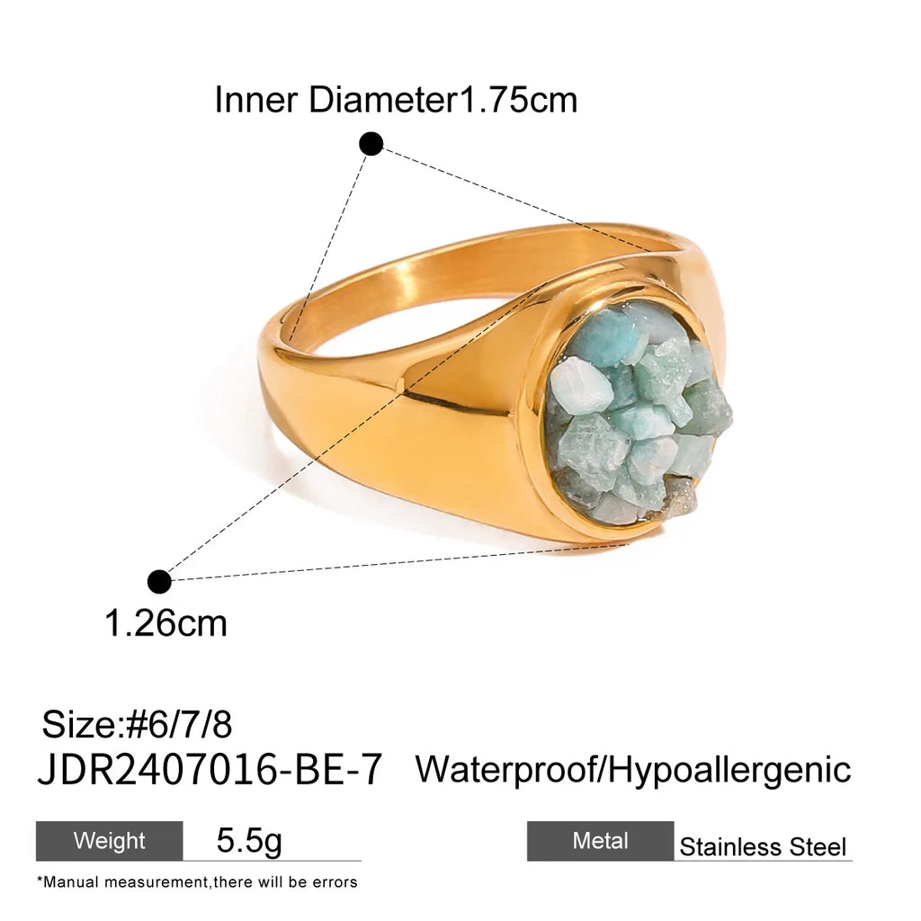 Stainless Steel Shine Inlaid Natural Crystal Geometric Rings Stainless Steel Skin-Friendly 18K Gold-plated Waterproof Jewelry