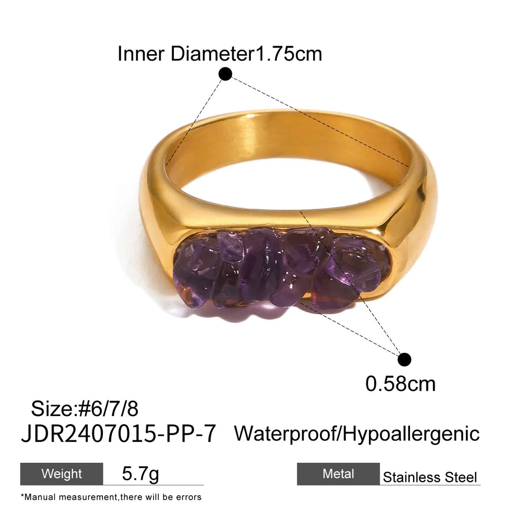 Stainless Steel Shine Inlaid Natural Crystal Geometric Rings Stainless Steel Skin-Friendly 18K Gold-plated Waterproof Jewelry