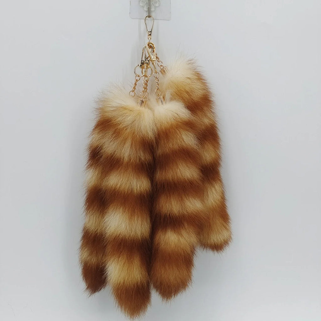 Authentic Raccoon Tail Fur Skin Halloween Party Cosplay Toy Handbag Accessories Key Chain Ring Hook