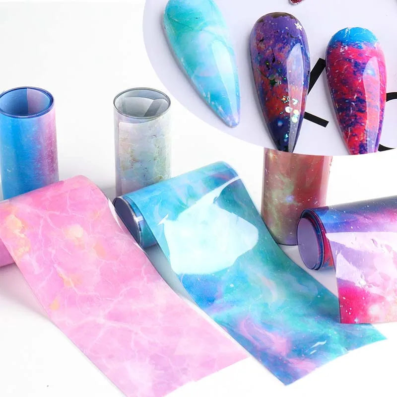 10 Colors Starry Sky Pattern Lace Style 3D Nail Foil Decals New Plastic Nail Sticker 4*100cm Transfer High Quality and Stylish