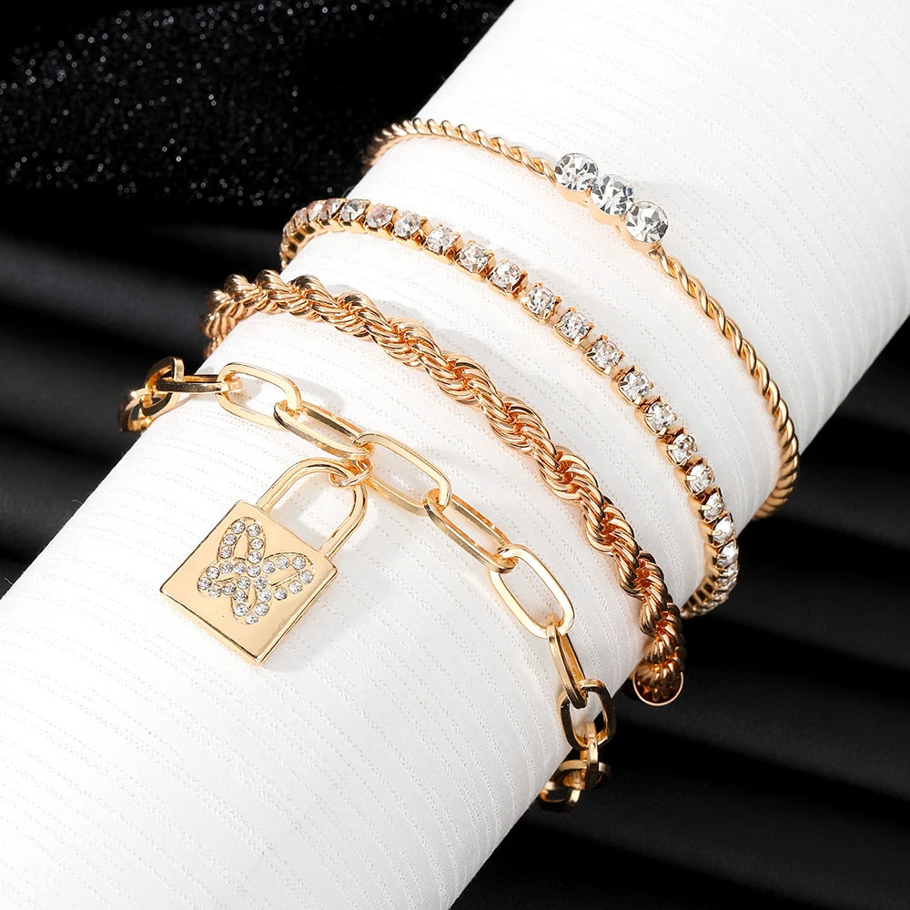 New Cute Cat Geometric Diamond Gold Metal Bracelets for Women Crystal Twisted Gold Color Metal Bangle Fashion Jewelry Gifts