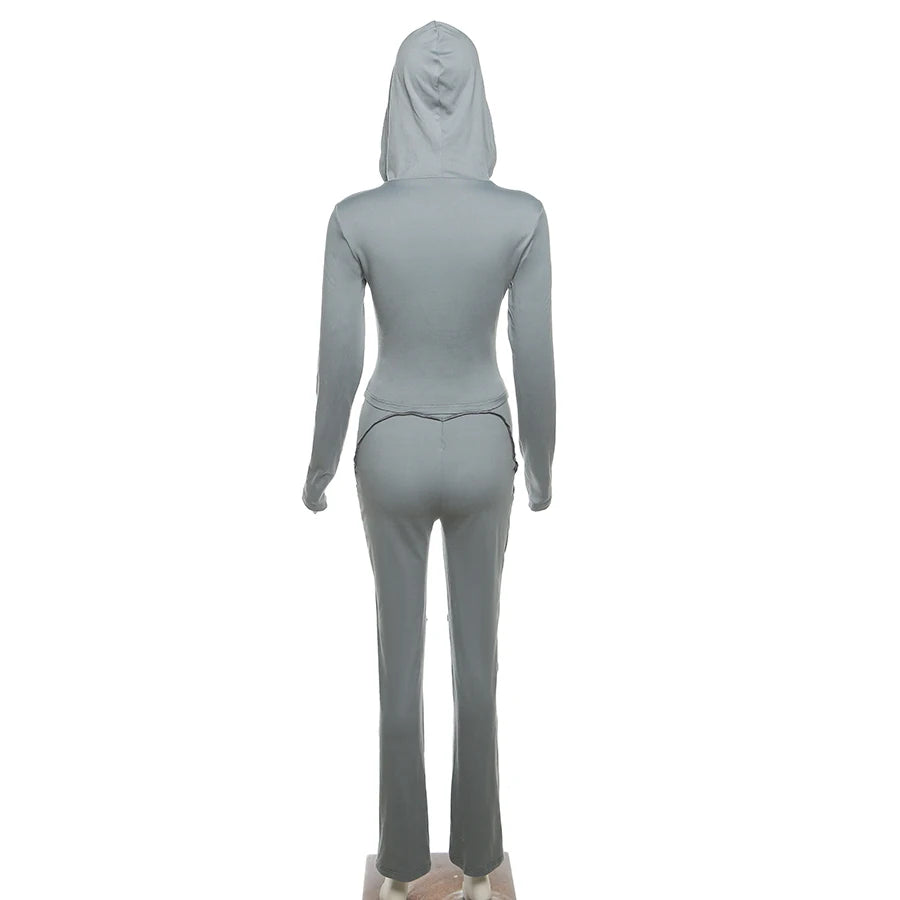 Custom Logo Spring Clothing Casual Women Zipper 2 Piece Set Women Solid Sweat Suit Hooded Women Tracksuit Set