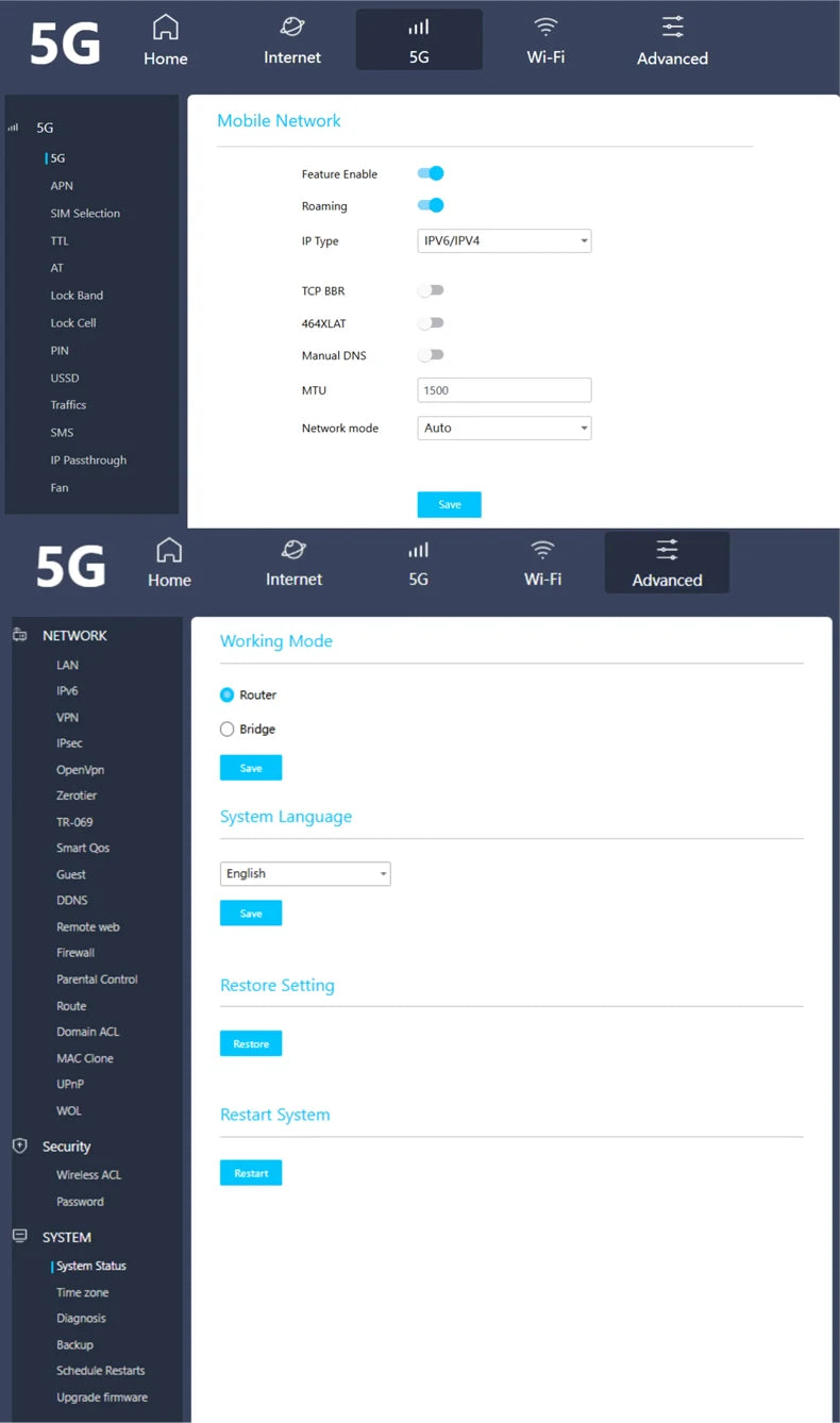 SDX62 RM520N-GL IMEI Change 5G WIFI 6 CPE Router With Sim Card Slot 5G CPE Modem