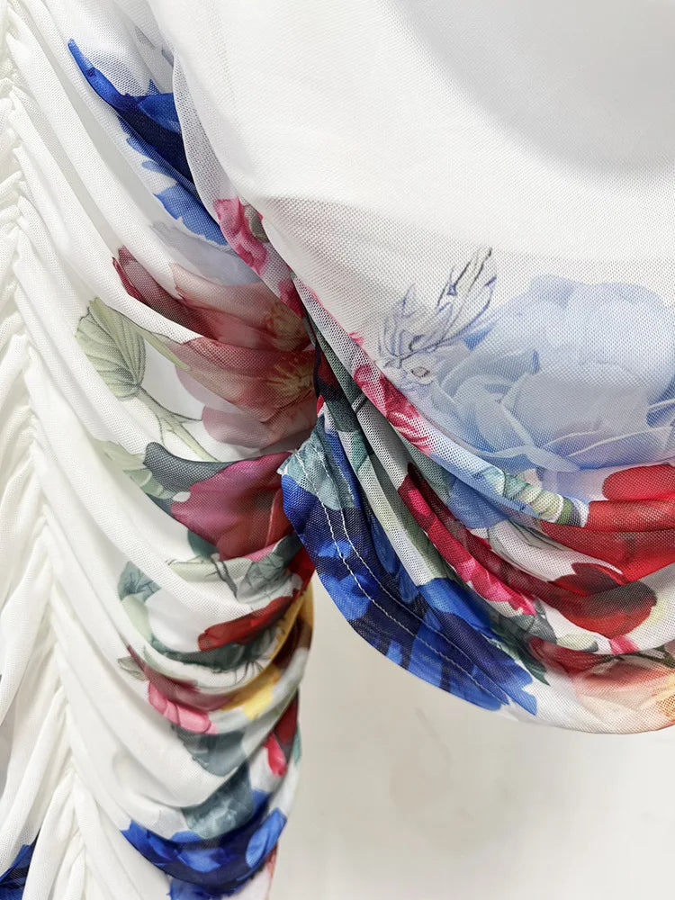 Women's 2 Pieces Floral Print Off Shoulder Dress Ruched Bodycon Midi with Colorful Flower Pattern Elegant  Party