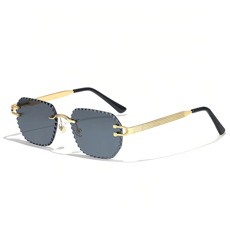 HBK 2025 Unisex Frameless Sunglasses Black PC Alloy Pink Blue Gradient Lens Polygon Rimless Design New Style Street Snap Men