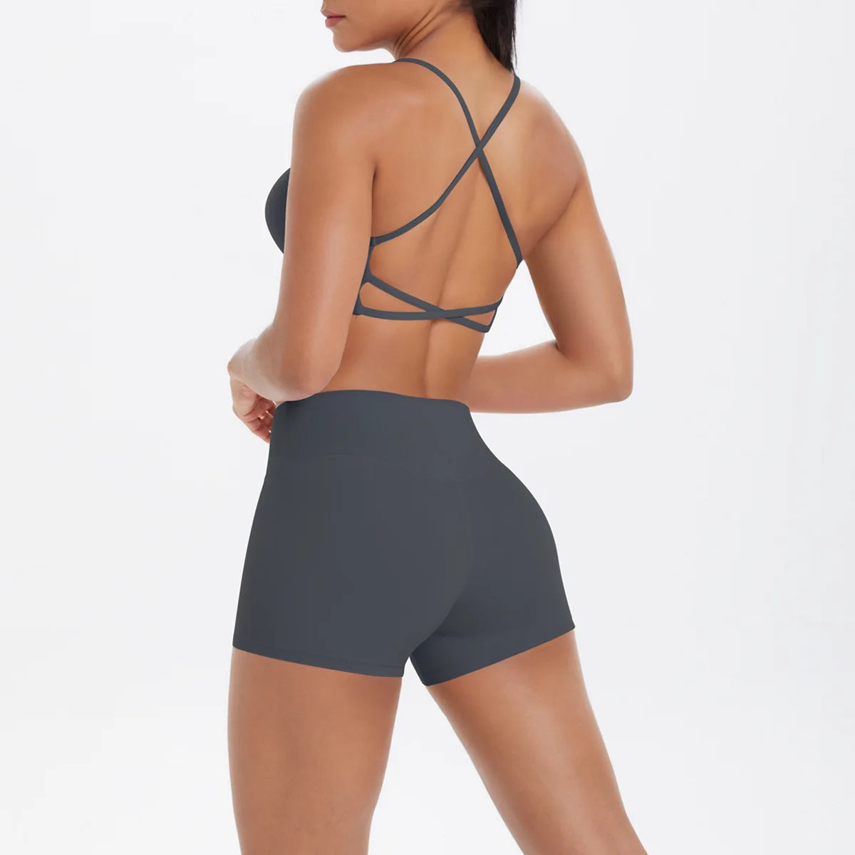 Support Custom Logo New Sports Bra Set Women Cross Back Padded Bra High Waist Butt Lifting Shorts Yoga Gym Running Activewear