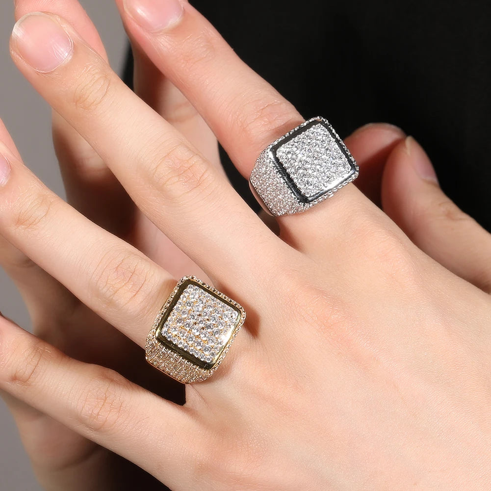 UWIN Square Shape Rings Round Diamond Bling Bling Women Men Rings Fashion Jewelry
