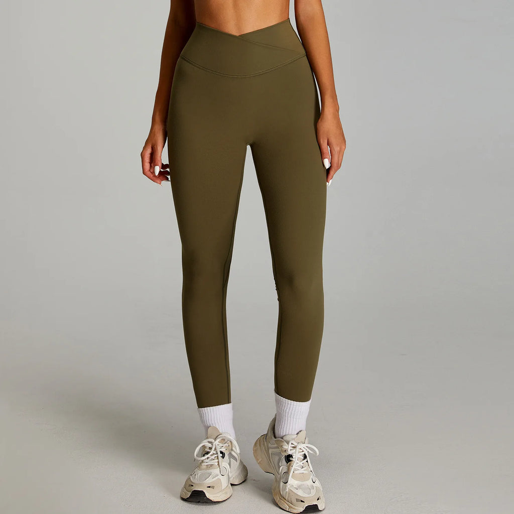 Women Cross Waist Naked Feel Yoga Set High Waist Tight Quick Dry Fitness Suit Outdoor Running Sports Tracksuit