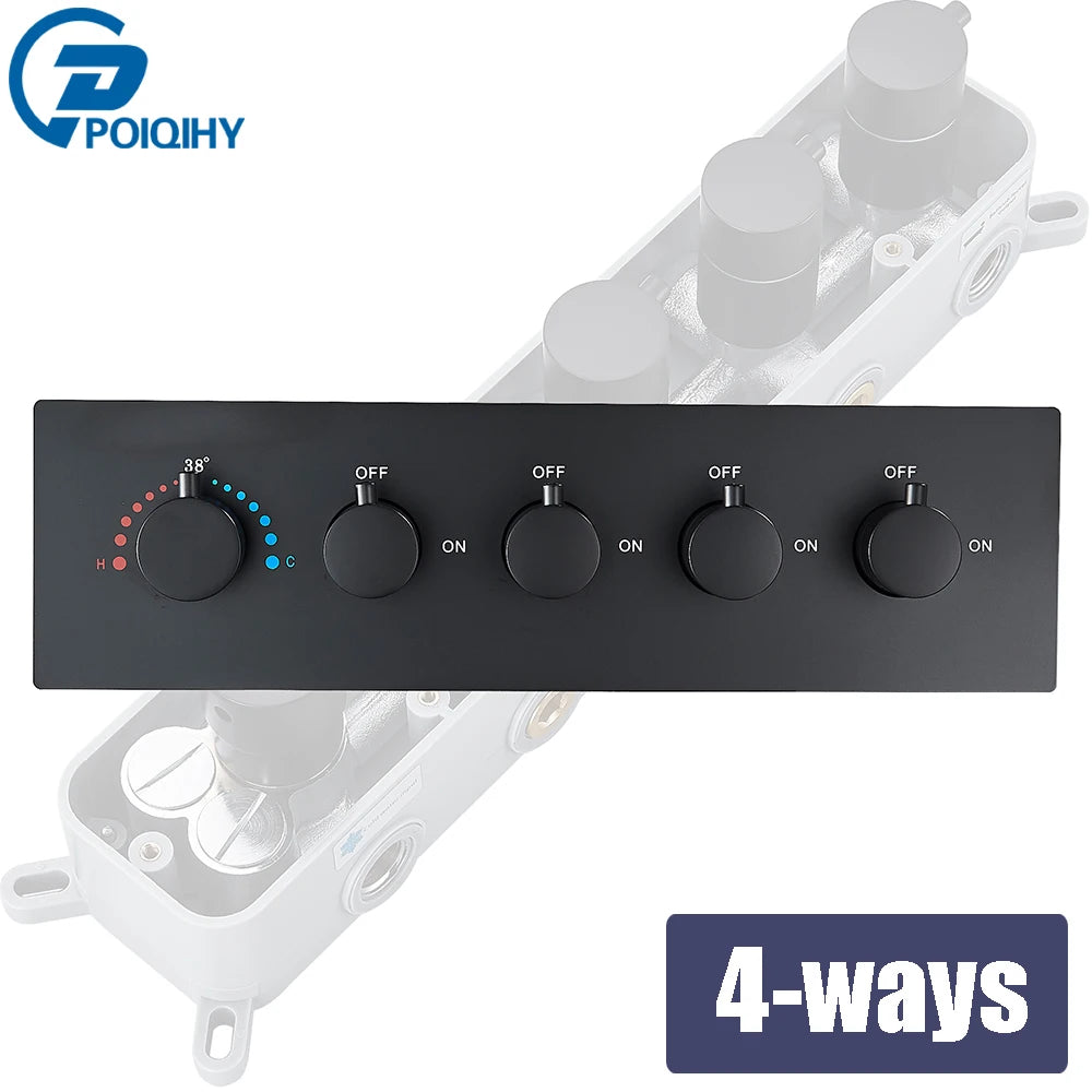 Black Thermostatic Valve 3-4 Outlet Thermostate Shower Diverter Mixer Valve Round Knobs Concealed Mixers Shower Diverter Brass