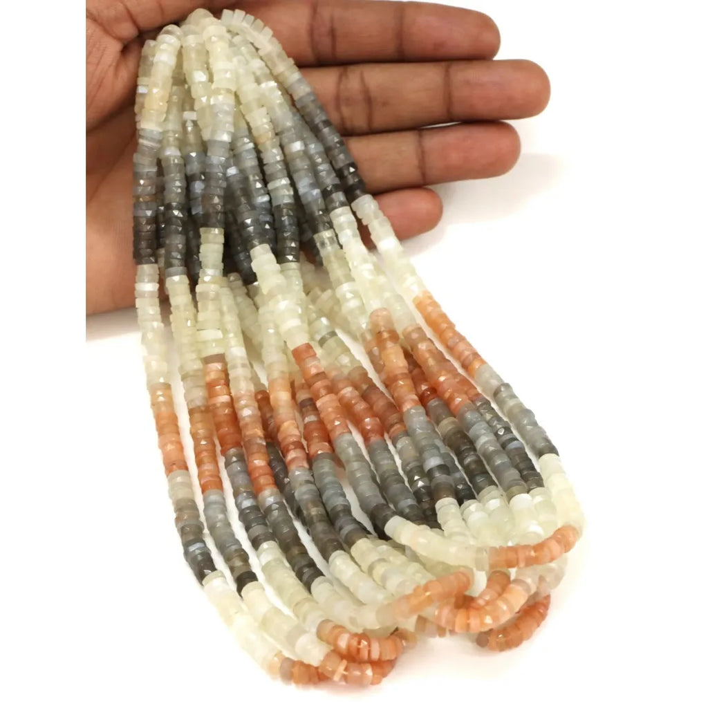 Multi Moonstone Faceted Tyre Shape Heishi Beads AAA Quality Multi Color 8/16 Inch Length Natural Gemstone Jewelry Craft