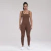 Women's High-Waist Yoga Jumpsuits Ribbed Workout Bodysuits with Sleeveless Sports Bra Knitted Fitness Rompers