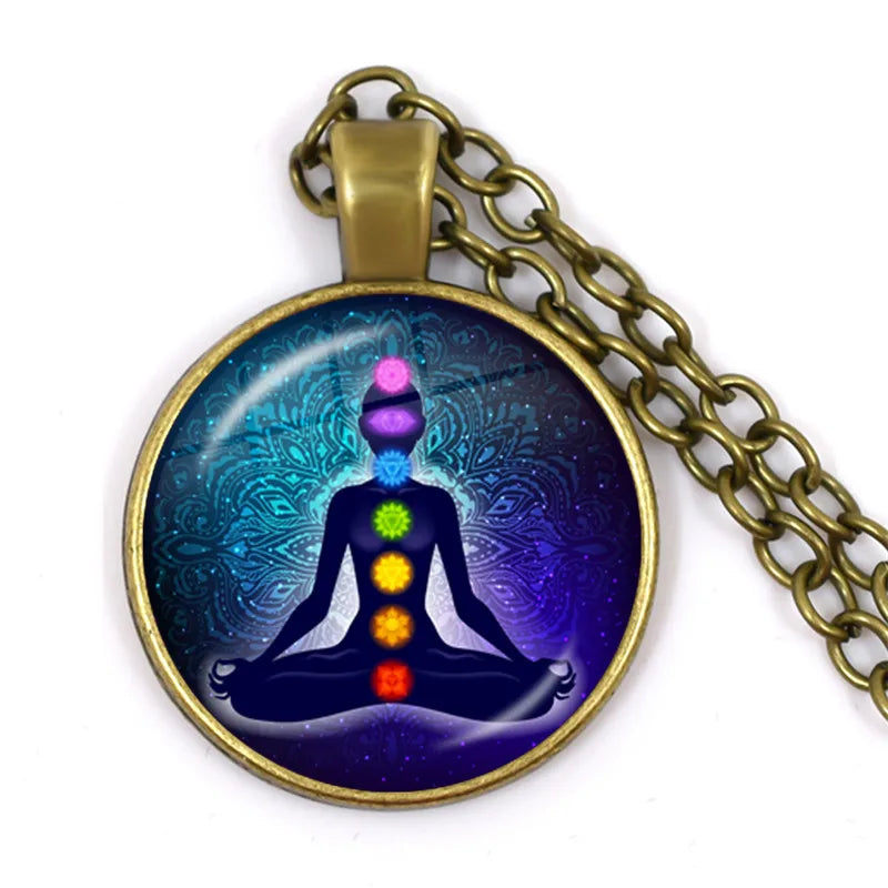 New Arrival 7 Chakra Reiki Healing Necklace Buddha Yoga Meditation Pendant Spiritual Hope Jewelry Chain Statement Necklace Gift