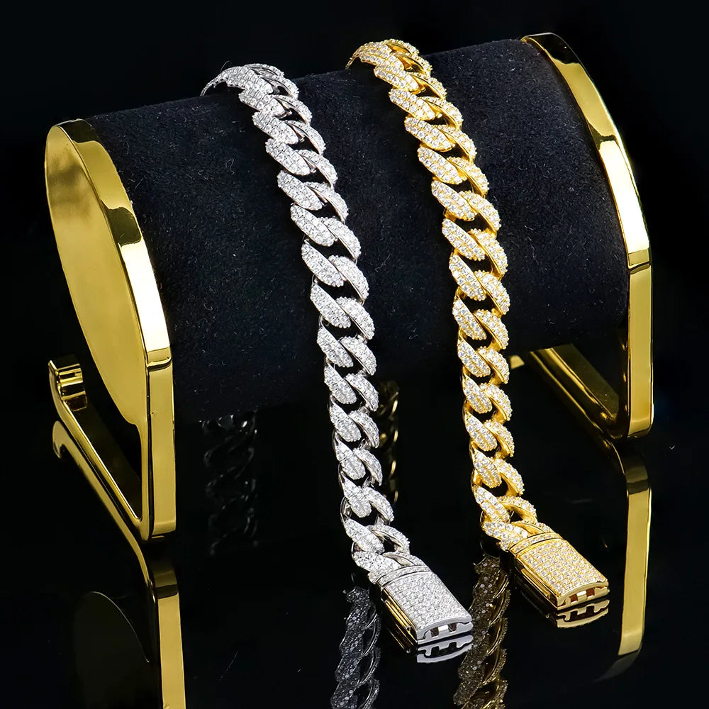 VVS Diamond Necklace 925 Sterling Silver Men Bracelets Miami Moissanite Cuban Link Chain Bracelet