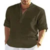 New Men's Casual Blouse Shirt Loose Tops Long Sleeve Tee Shirt Handsome Men's Cotton Slim Fit Linen Shirts