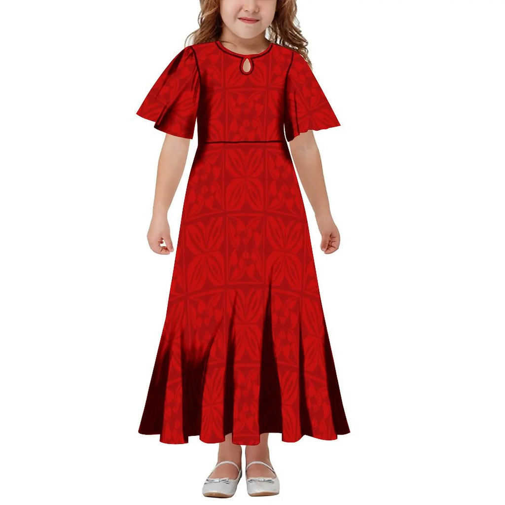 New Hawaiian Style Drop Collar Design Baby Girls Long Dress Children Size in Dresses Fit Flare Toddle Girls Dresses for Kids