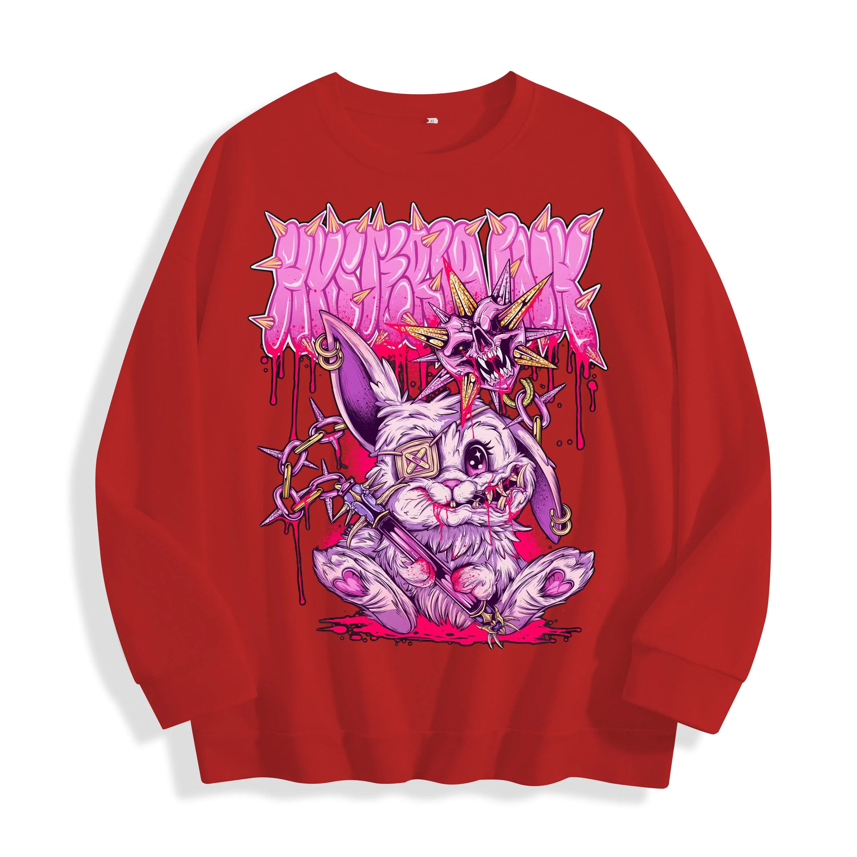 Gothic Bunny Horror Graphic Crewneck Sweatshirt, US Warehouse, 6 Colors