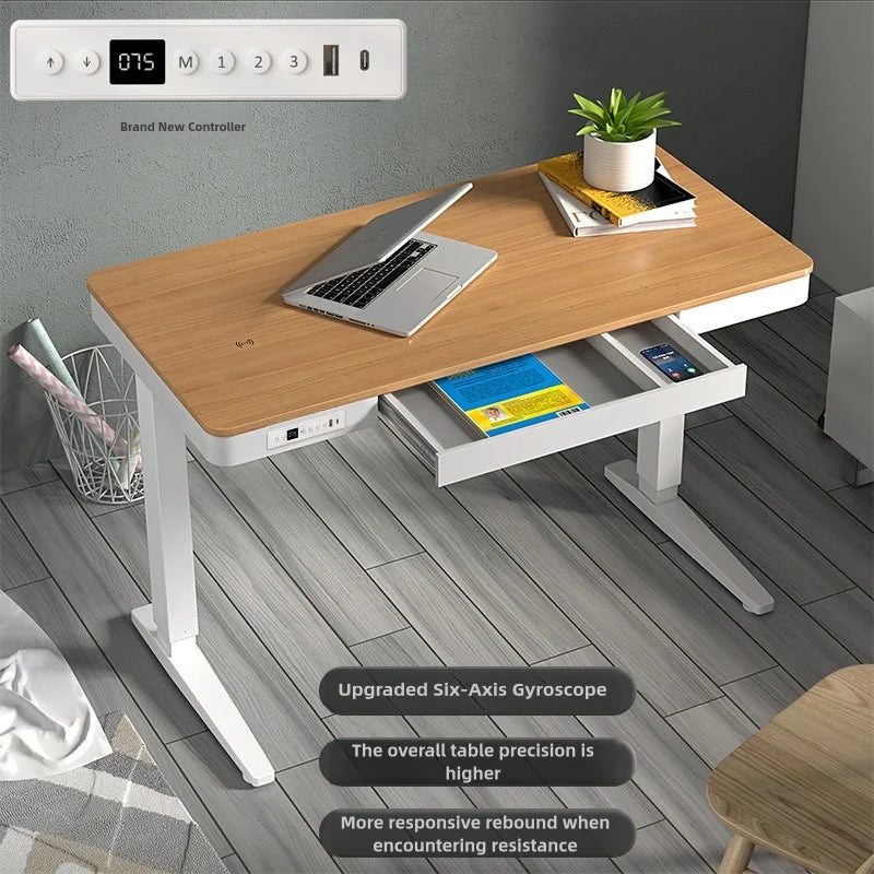 Solid Wood Electric Lift Table Tempered Glass Office Desk Smart Desk Study Desk