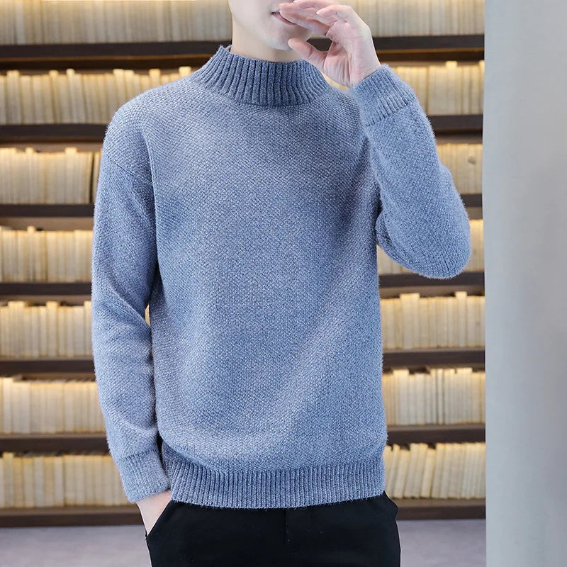 2023 Hot Sale Autumn and Winter Men's Casual Solid Color Long Sleeve Sweater Pullover O- Neck High Collar Knitted Men's  Sweater