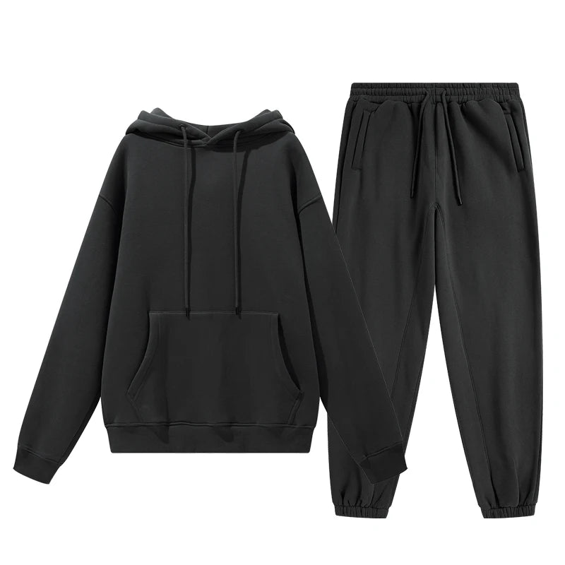 Wholesale Organic Cotton Sweatpants and Hoodie Set Custom Sweat Suits Casual Unisex Tracksuit