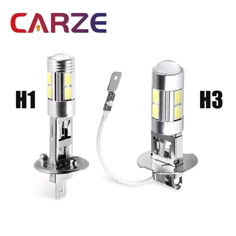 H1 H3 12V Car LED Bulbs 6000K White LED High Power 5630 10SMD Auto Decoding Fog Light Driving Lamp Daytime Running Light DRL