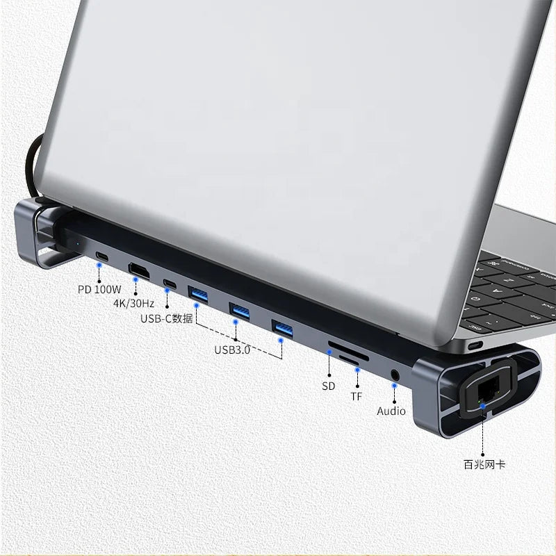 10 in 1 New Stock Arrival 4K30hz Type C Hub 10 in 1 4K Docking Station for Macbook Laptops