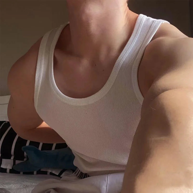 Pack of 3 Casual White Men Comfortable Ribbed Sleeveless Tank Top for Men