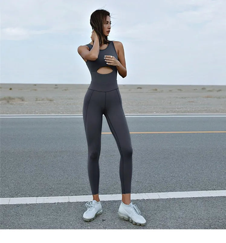 Sexy Back Hollow Women Aerial Yoga Sport Suit Fitness Jumpsuit With Pad Women High Elasticity Gym Dance Training Athletic Suit