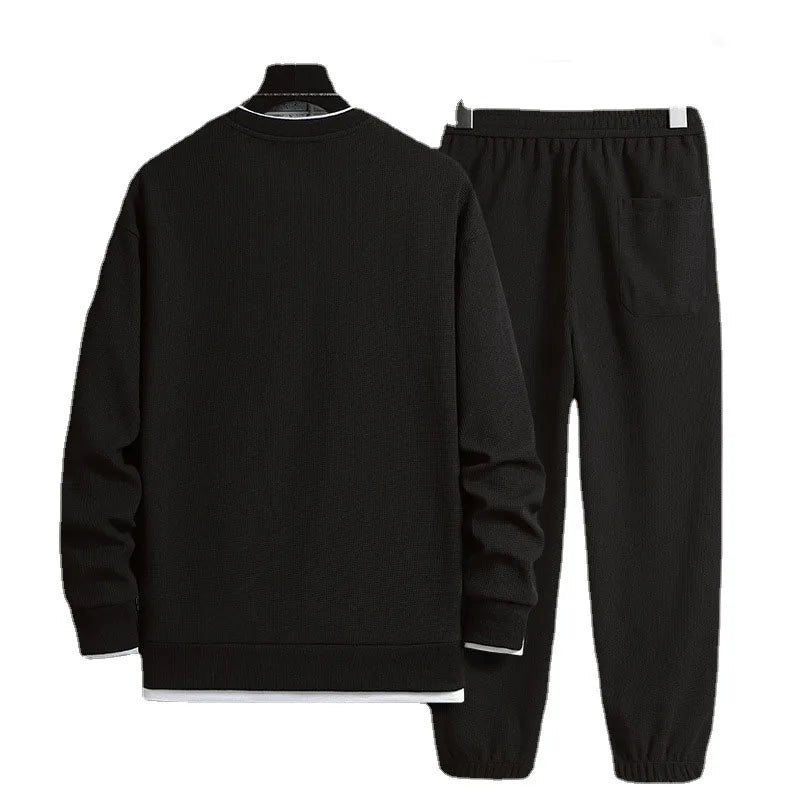 2024 Spring and Autumn Hoodie Set Men's Waffle Crewneck Hoodie Trousers Two-piece Sports Casual Men's Wear Hoodie Sweater