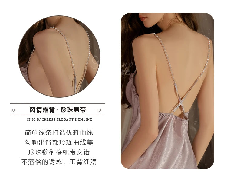 Swdplus-size Pajamas Swing Neck Sexy Backless Seductive Ice Silk Halter Nightdress Women's Home Wear