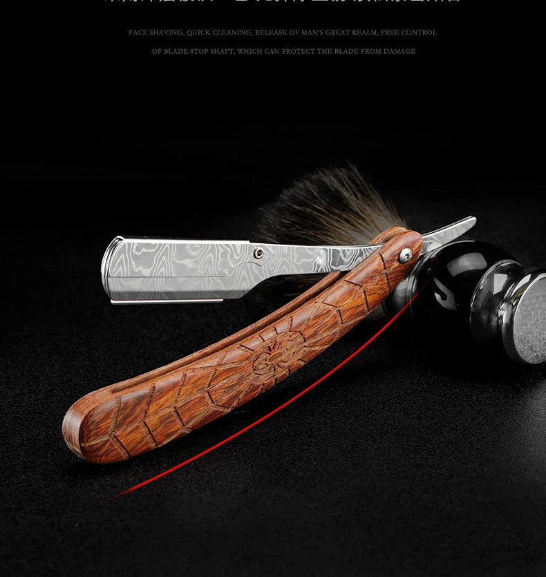 wooden trimmer manual shaver professional straight edge stainless steel sharp barber razor folding shaving blade shave beard cut