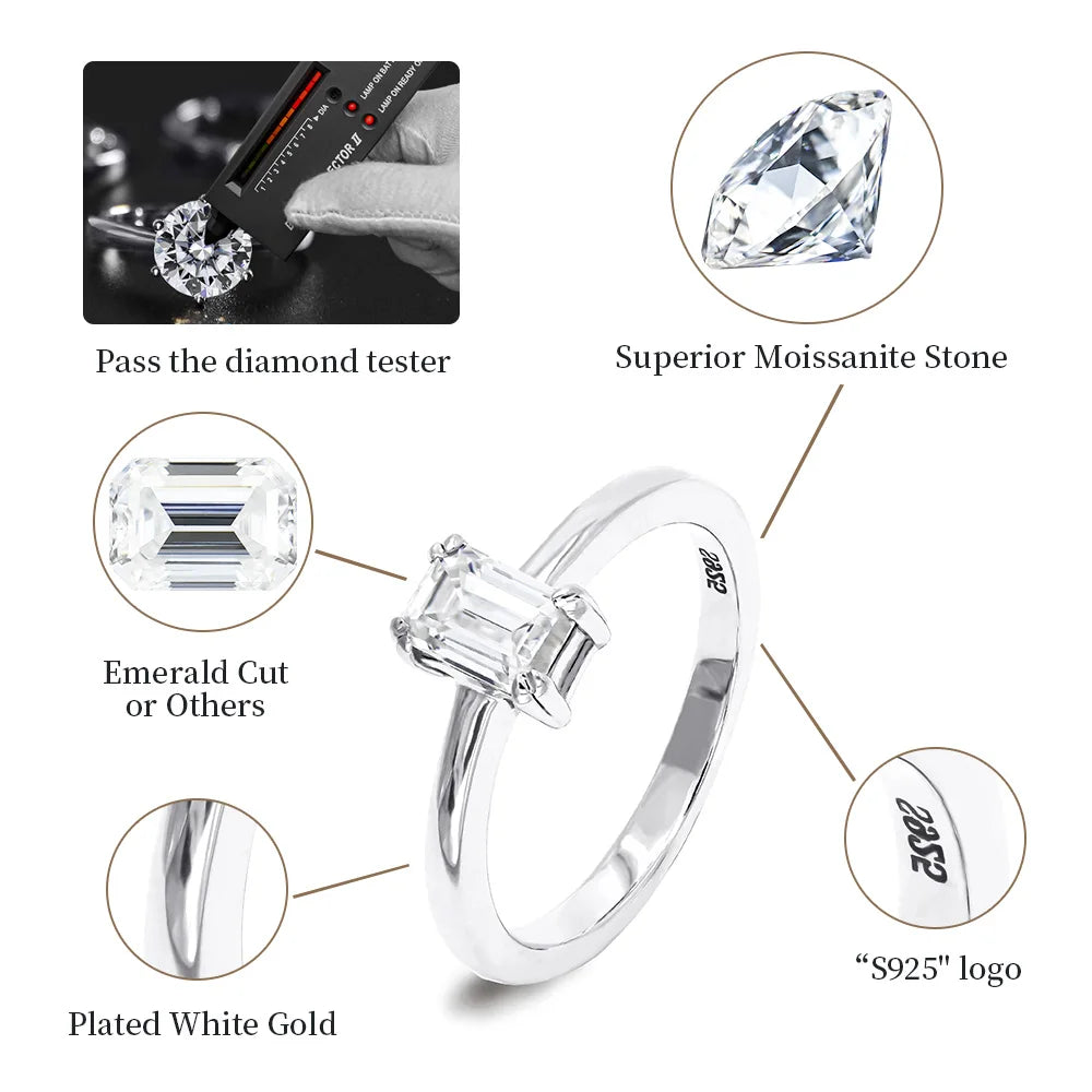 Wholesale Jewelry Women Gra Certificate Cut VVS Diamond Moissanite Engagement Wedding Set 925 Sterling Silver Adjustable Rings