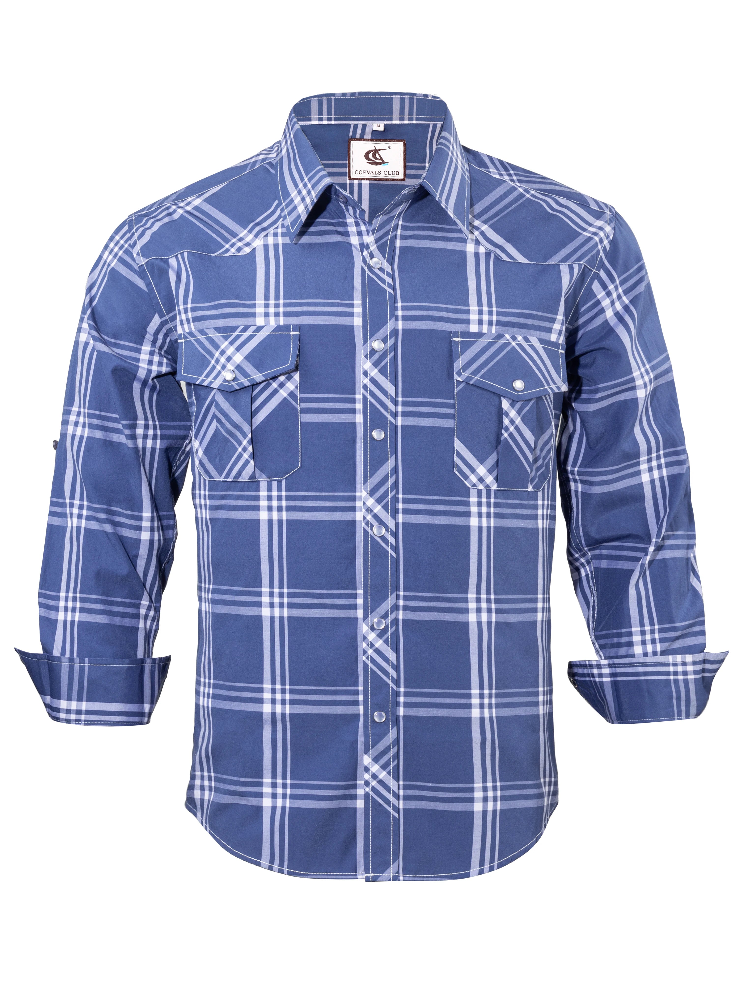 Men's Western Cowboy Long Sleeve Pearl Snap Casual Plaid Work Shirts