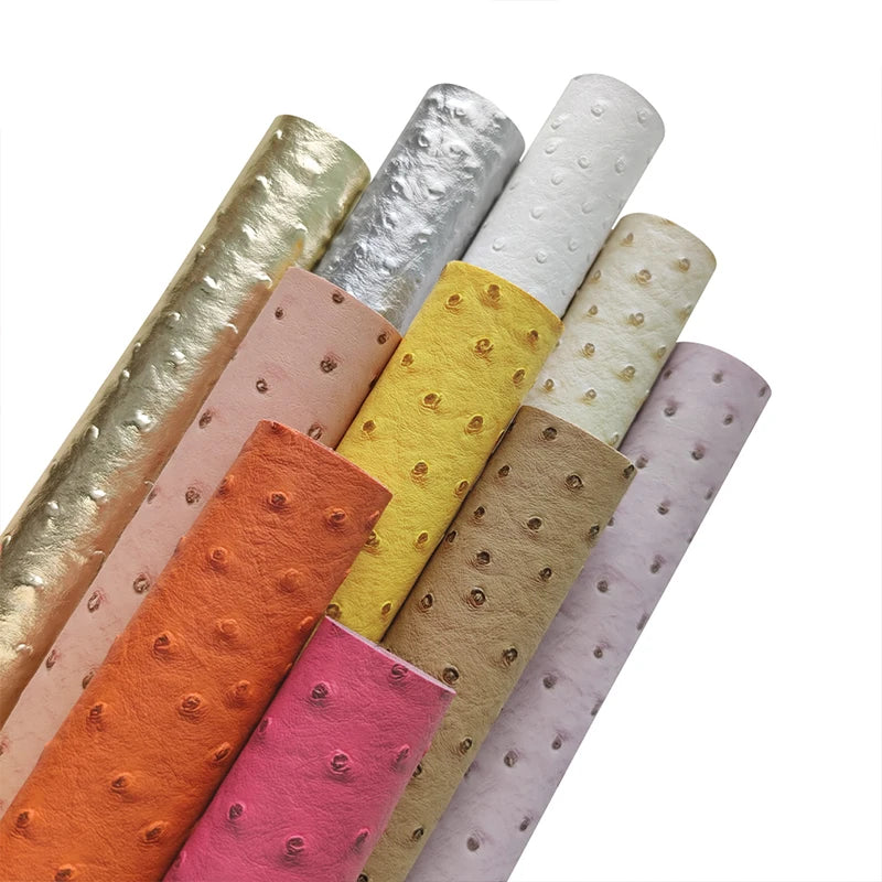 Super High Quality Ostrich Embossed Pvc Synthetic Vinyl  Leather Cotton Backing for Making Bag Decoration Craft Textile