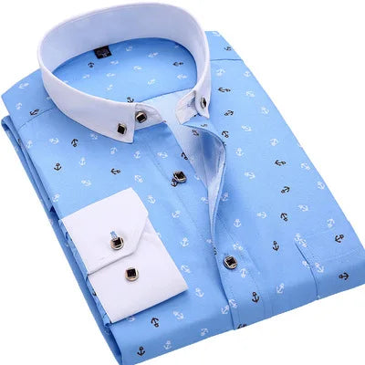 Men Fashion Spring Autumn New Style Printing Shirts Long Sleeve Lapel Collar Button Slim Tops Clothes Casual Shirt