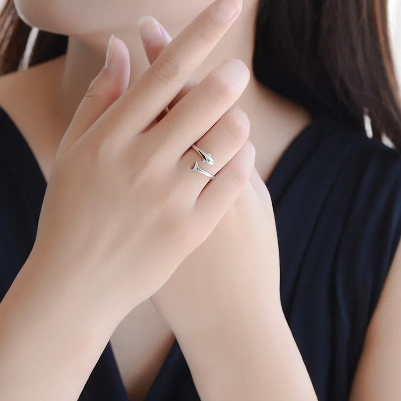 Romantic 925 Sterling Silver Women Small Dolphin Animal Rings 2019 Wholesale Jewelry