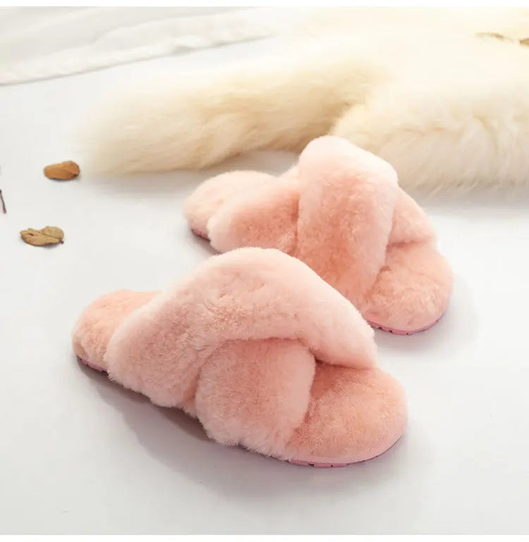 Women Indoor Slippers Real Wool 2023 Natural Sheepskin Home Slipper Winter Fur Slippers Wool Flip Flops Slipper Lady Home Shoes