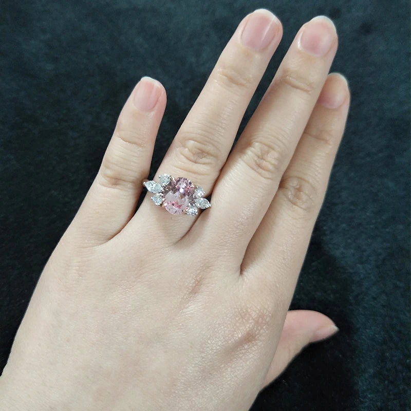 Starsgem Oval Cut Sakura Pink Lab Grown Sapphire With Moissanite Wedding 14k Womens Rings Gold