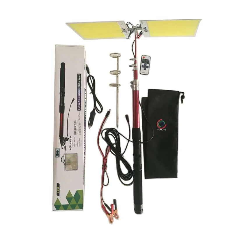 Cob 12V LED Camping Lights with 3.75 Meters Telescopic Fishing Pole Outdoor Lighting