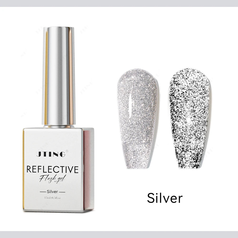 JTING Super Reflective Flash Gel Polish Classic 4Color Gold Silver Black Red Disco Reflective Gel Nail Polish Set Unique Designs