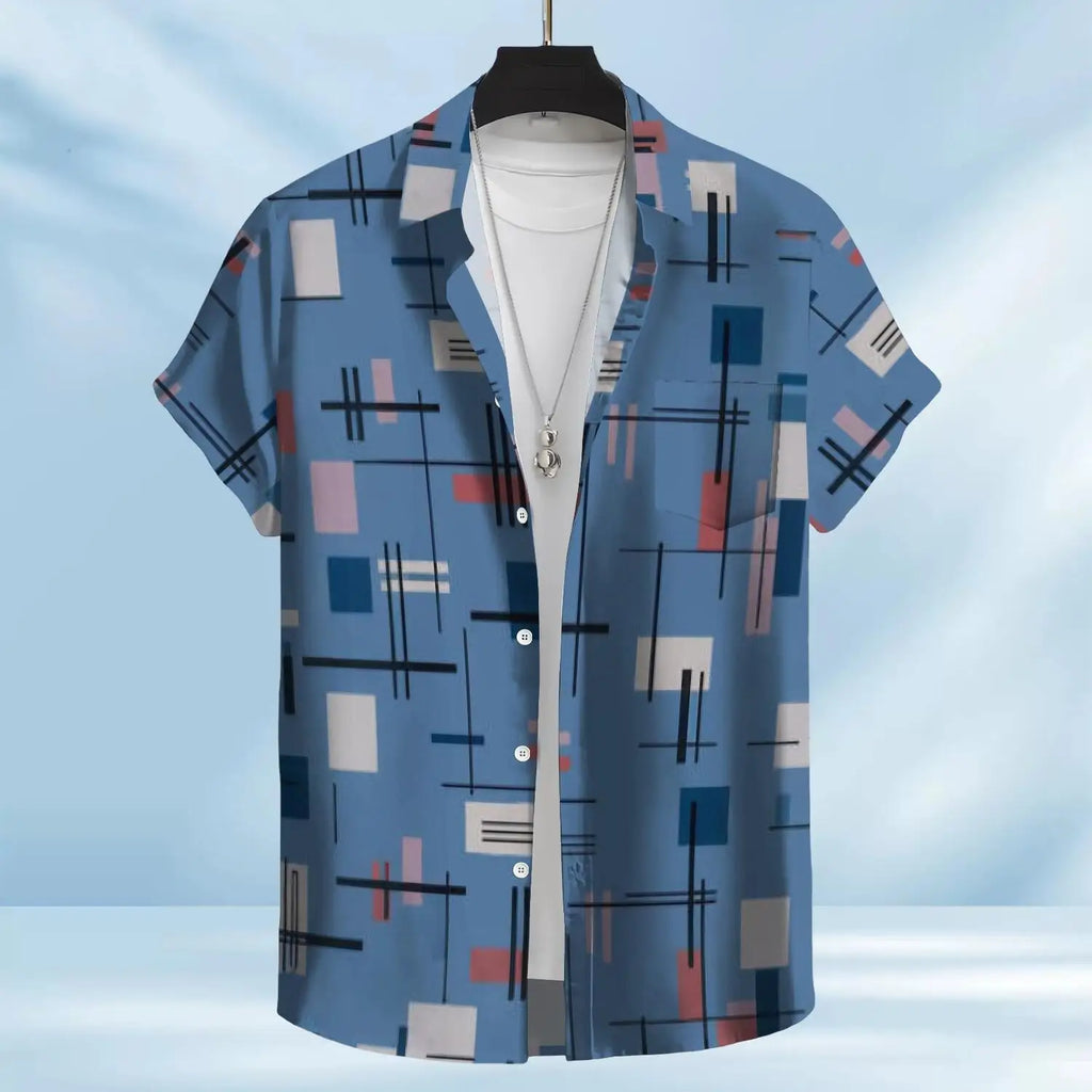 Best-selling Custom-made Hawaiian-style Ink-printed Geometric Pattern Casual Shirt for Men