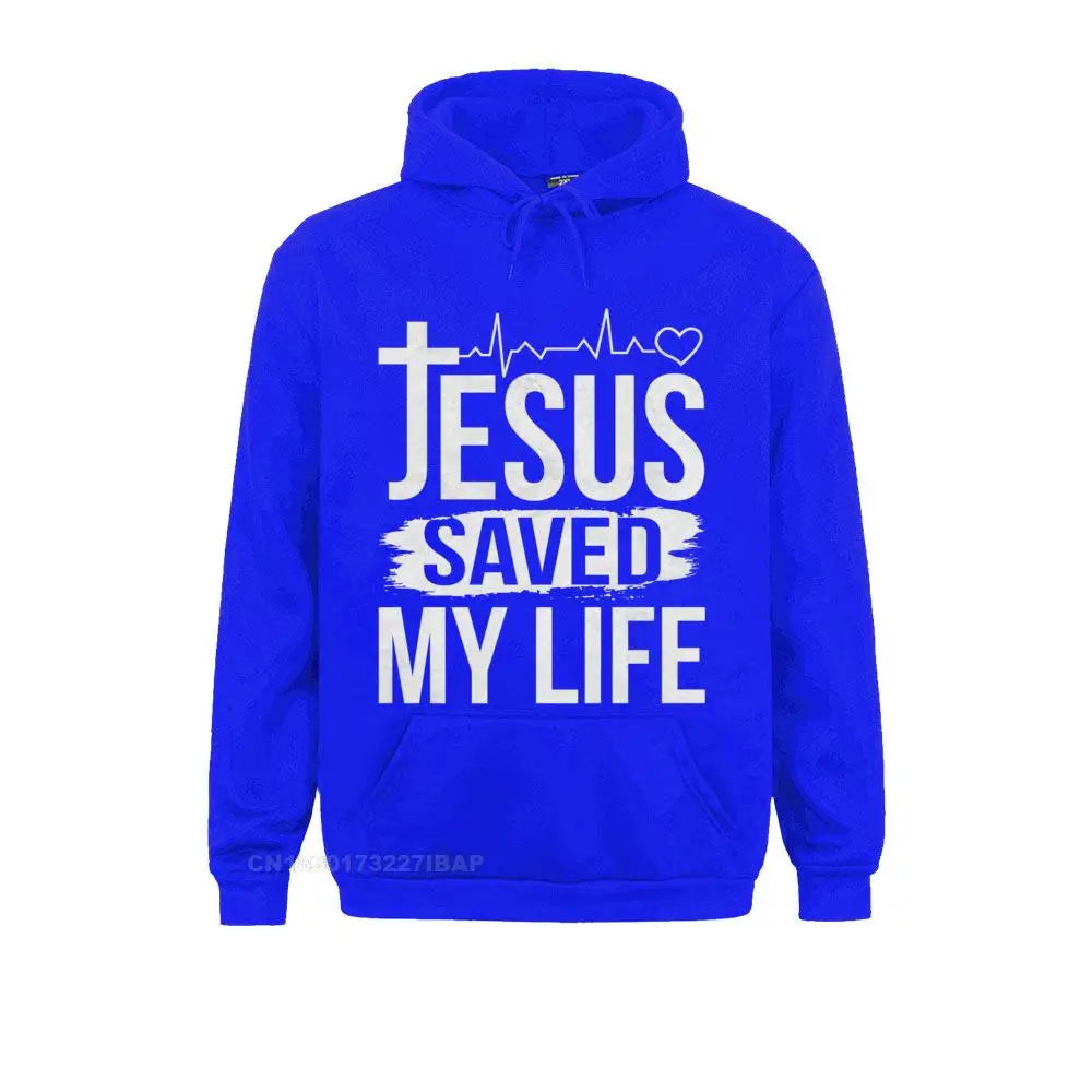 Jesus Saved My Life Christian Religion Quote Meme Premium Hooded Pullover Classic Fall Men Hoodies Customized Sportswears Brand