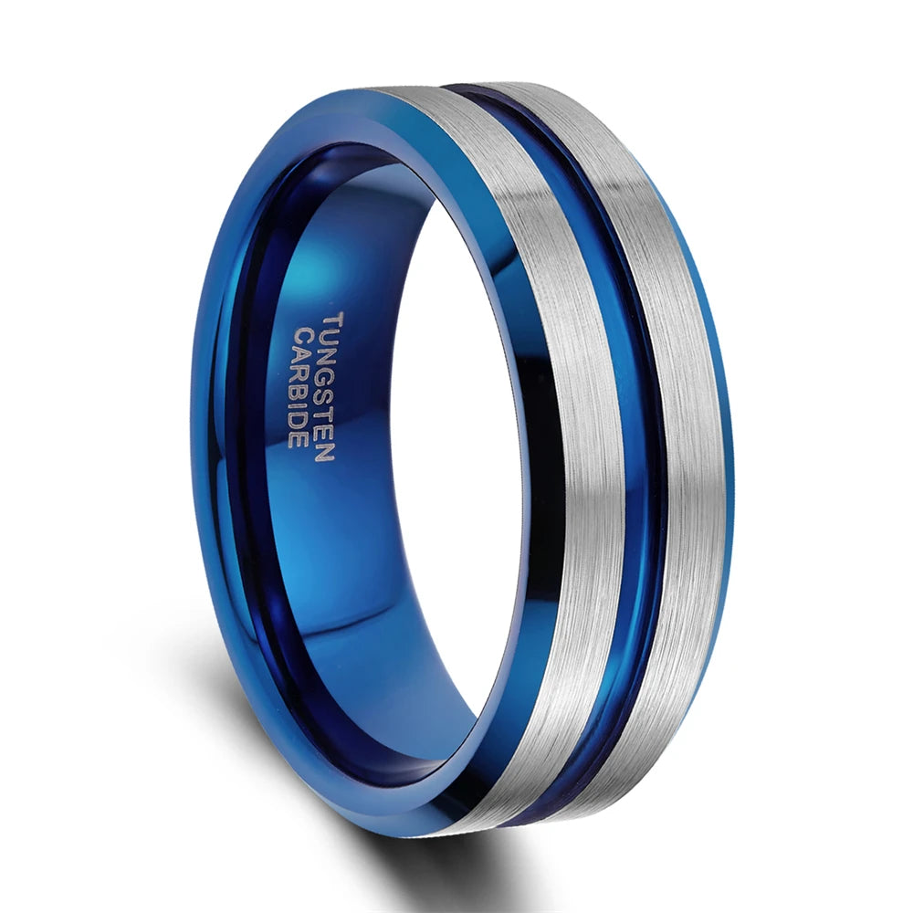 OAHLAN High Quality 8mm Brushed Tungsten Carbide Rings for Men Thin Blue Line Grooved Wedding Gift Dropshipping Fashion Jewelry