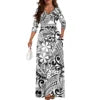 New Wholesale Customized Polynesian Tribal Printed Lace-Up Long Maxi Dress Side Pocket Plus Size Women Casual Dresses With Belt