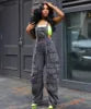 NY8160 High Quality Fashion Cargo Denim Jumpsuits Women Wide Leg Overalls Loose Strap Jean Jumpsuit Women