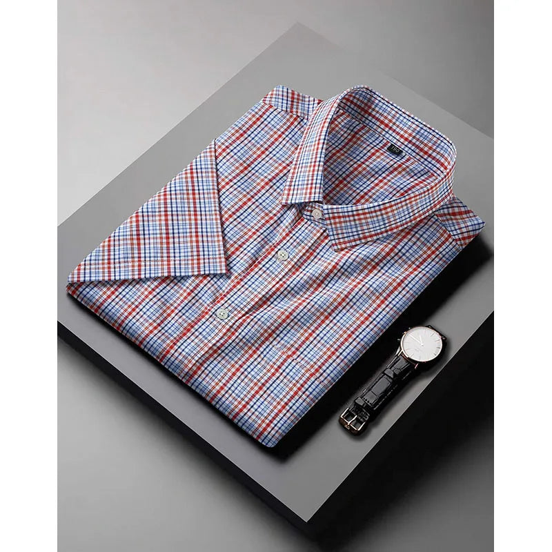 RNSHANGER 5XL 6XL 7XL 8XL 10XL Men's Plus Size Shirts Fashion Casual Classic Style Cotton Comfortable Plaid Short Sleeve Shirt