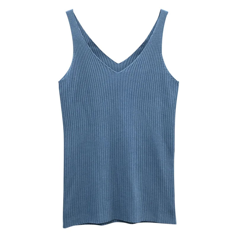 New Women Summer Knit Vest Sexy Girl Solid Color Tank Knitted Tops Casual Straps Knitwear T-shirt Simple Base Casual Vest